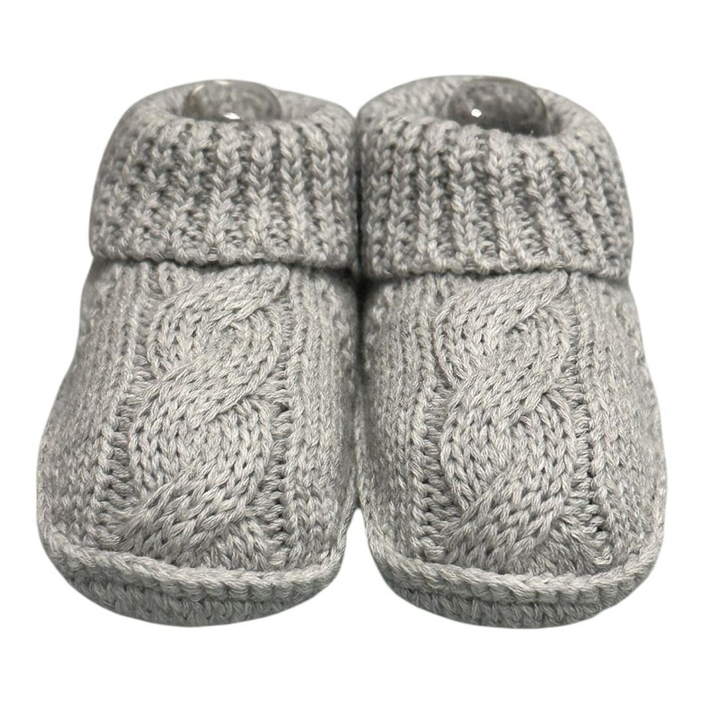 Joe Fresh Slipper Booties Boys Size Large Gray Knit Cable Soft Sole Winter Warm